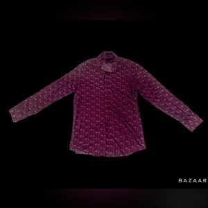 Snazzy Red Floral Abstract Zylos Long Sleeve Button Down Men’s Small